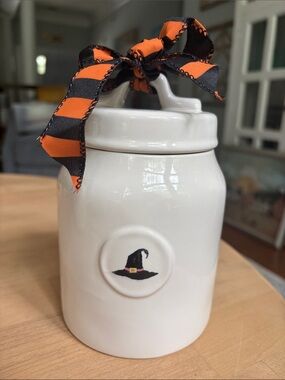 Rae Dunn RARE Halloween Witches Hat Ceramic White Canister HTF